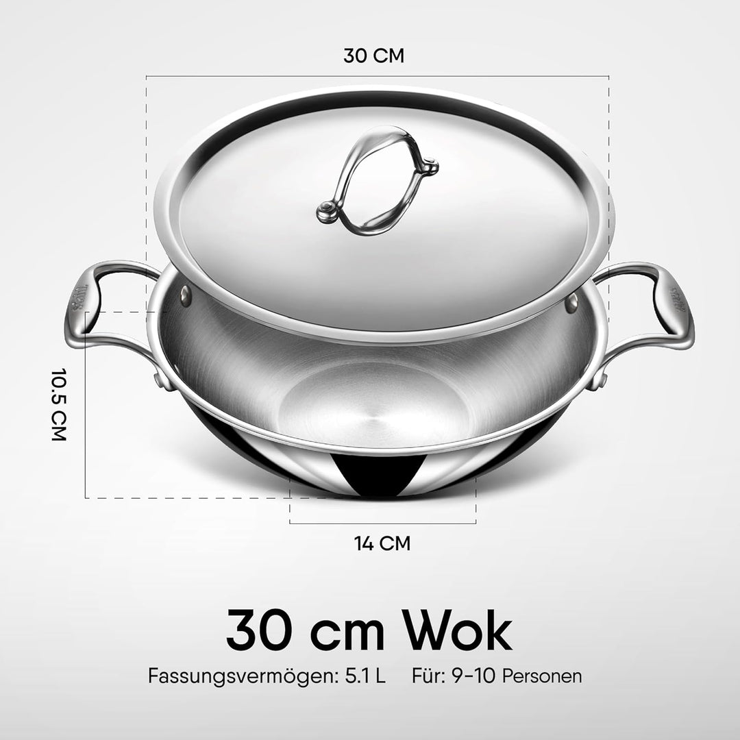 Stahl Edelstahl Triply Wok mit Deckel | Edelstahl-Kochgeschirr Triply Wok | Gas- & Induktionsboden |