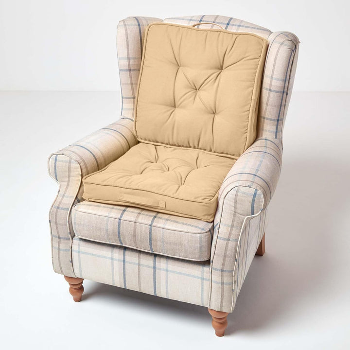 Homescapes Faltbares Reisekissen 50x50 cm beige, Auto-Sitzkissen mit Rückenlehne, Klappsitzkissen fü