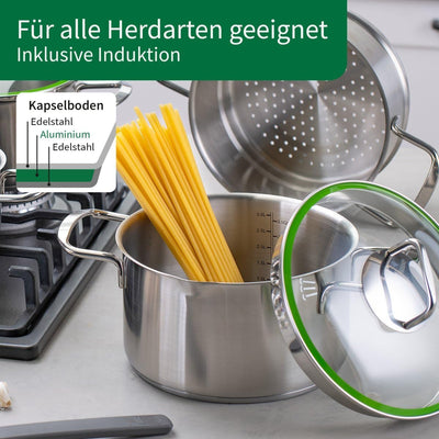 FACKELMANN Chefkoch Topf Ø20 cm München aus Edelstahl – Hochwertiger Kochtopf Ausschüttfunktion – Fü