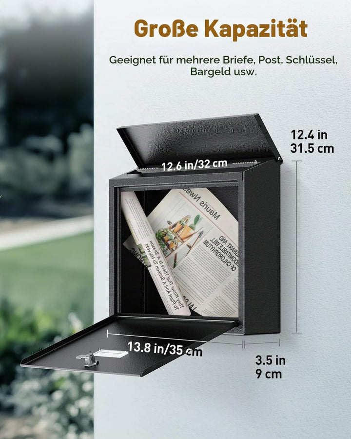 Uniclife Wandbriefkasten für Aussenbereich grosser Sicherheitsbriefkasten mit Schlüssel Postkasten f