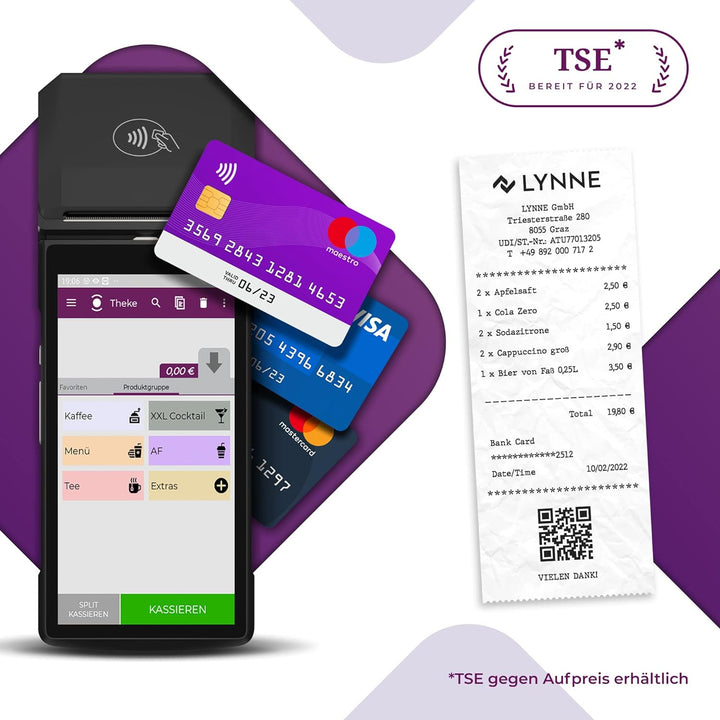 Registrierkasse TSE ready - mobiles Kassensystem mit Kartenterminal (POS) und integriertem Bondrucke