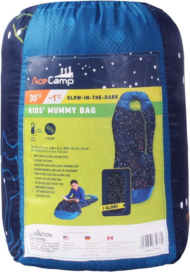 AceCamp Jugend Schlafsack Outdoor Indoor Leuchtend Mumienschlafsack Kinder