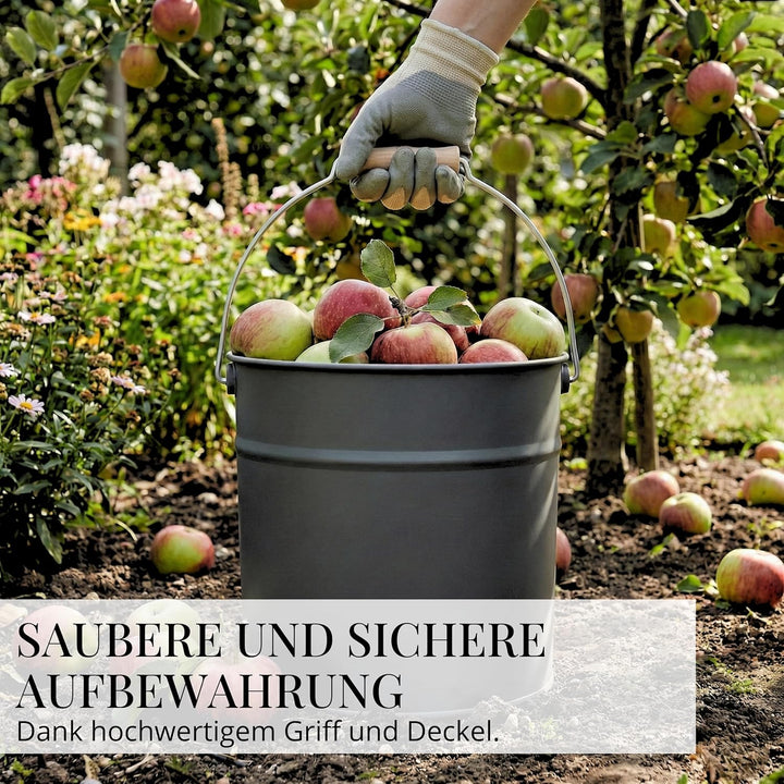 LIVLIG Premium Ascheeimer mit Deckel 12L Anthrazit, verzinkter Eimer mit Deckel für Moderne Kamine,