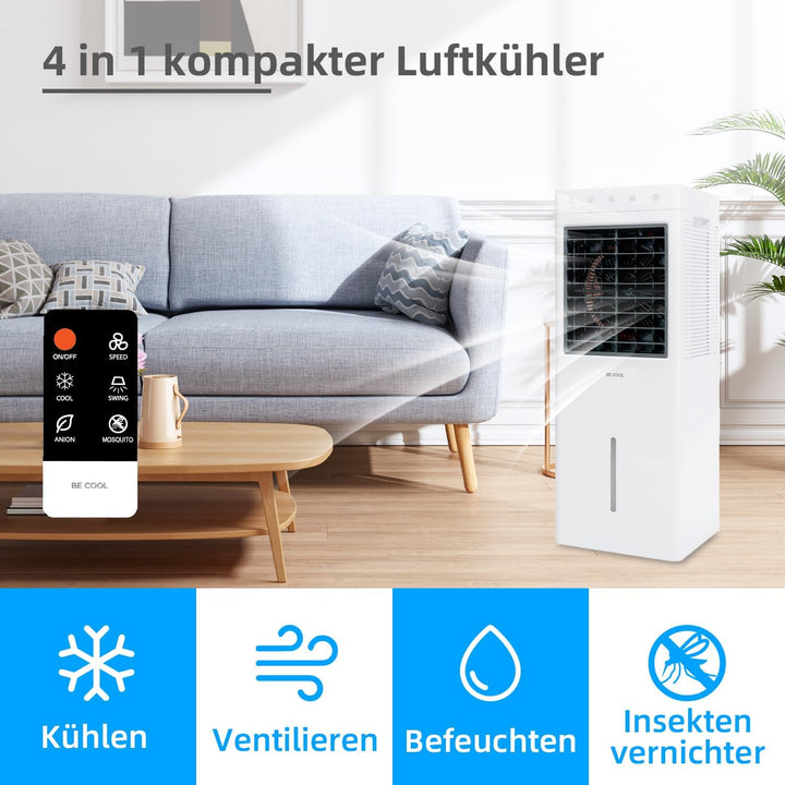 BE COOL Luftkühler, 4 in 1 Verdunstungskühler, Luftbefeuchter, Ventilator, Insektenvertreiber, Schwe
