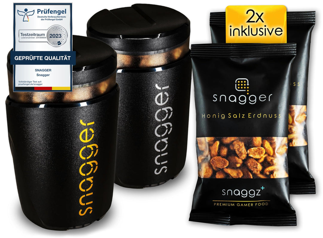 snagger DOPPELPACK GAMER/Der Snackspender/saubere Hände beim snacken/für Erdnüsse, NicNacs, m&m/Gesc