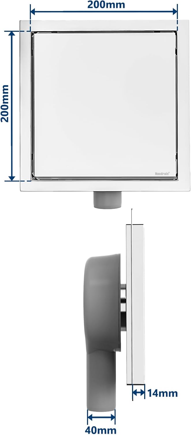 Neodrain Bodenablauf Dusche Edelstahl Duschrinne Quadratisch 20 x 20 cm mit 360° Siphon, Geruchsvers