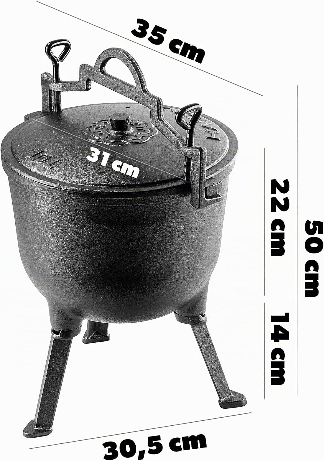 KADAX Jagdkessel, Gusseisen Kochtopf mit Füssen, Schmortopf aus Gusseisen, Dutch Oven für Garten, La