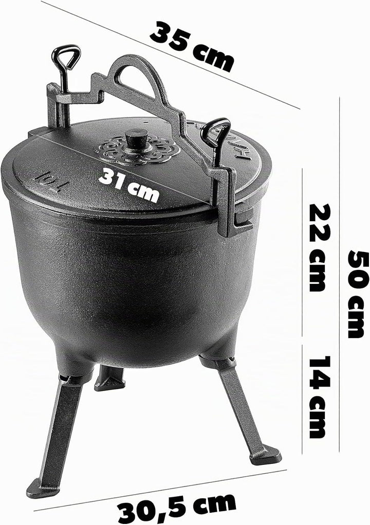 KADAX Jagdkessel, Gusseisen Kochtopf mit Füssen, Schmortopf aus Gusseisen, Dutch Oven für Garten, La