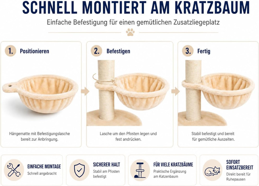 Liegemulde Katzenkorb Katzenhängematte für Kratzbaum aus weichem Plüsch Ø32 cm – XL Katzenmulde Ersa