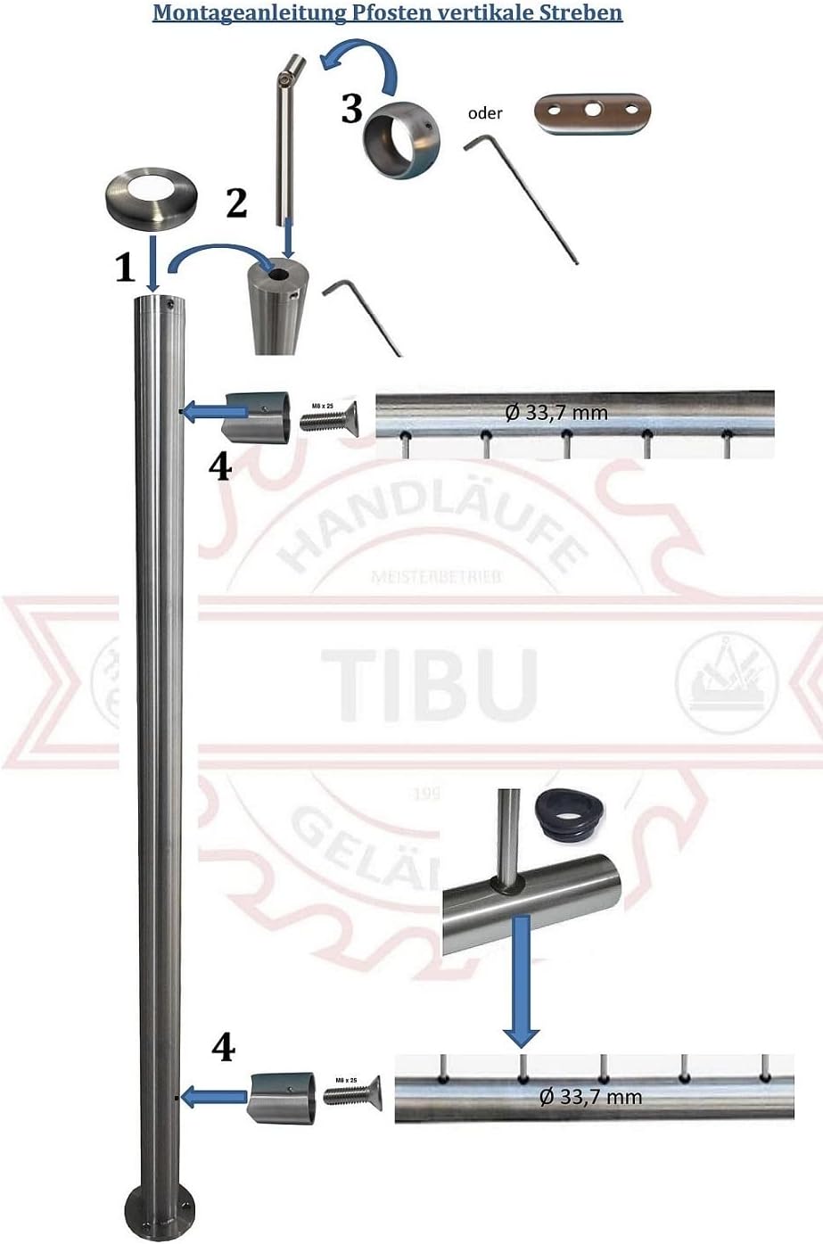 TIBU Geländer senkrechte Streben Balkon Terrasse Brüstung in der Länge: 1810 mm Höhe:900 mm 1810 mm