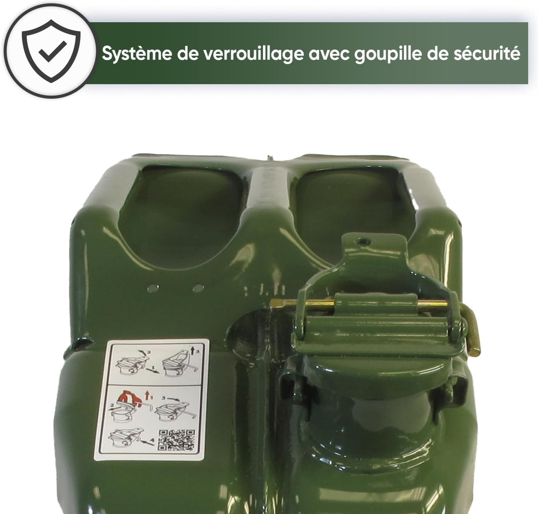 Kanister 20 l – Kanister Metall – Verriegelung mit Stift – Behandlung innen rostfrei – Norm UN Trans