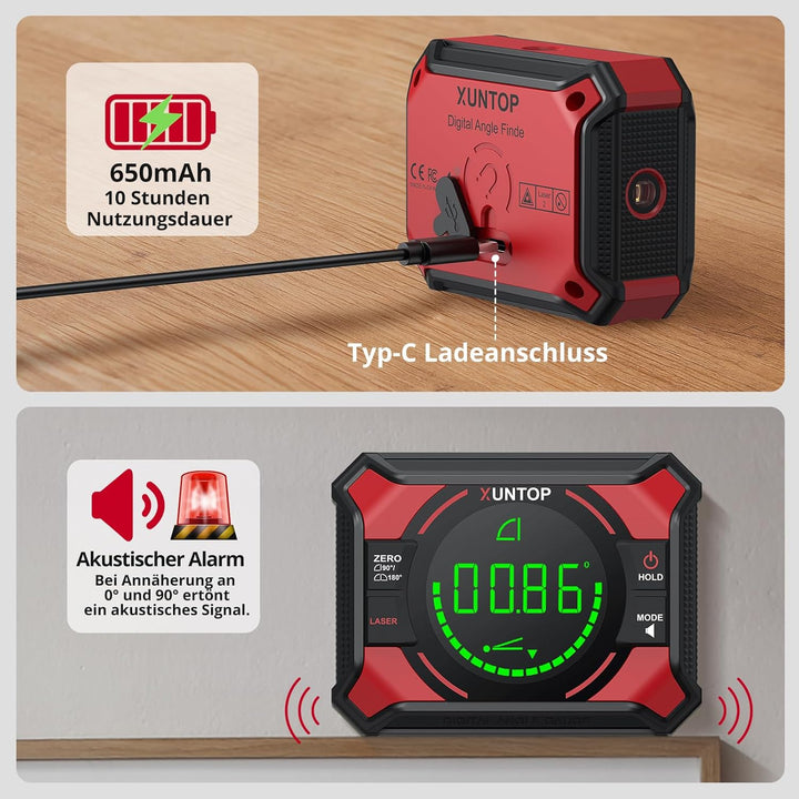 XUNTOP 3 IN 1 Digitaler Winkelmesser Neigungsmesser Laser Wasserwaage Magnetisch Nivellierbox mit LE