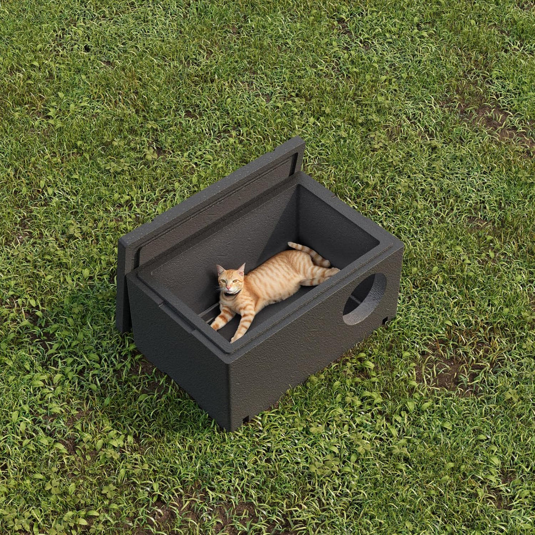 QLS Wetterfestes Katzenhaus aus Styropor – 60x40 cm isoliertes Schutzhäuschen Schwarz