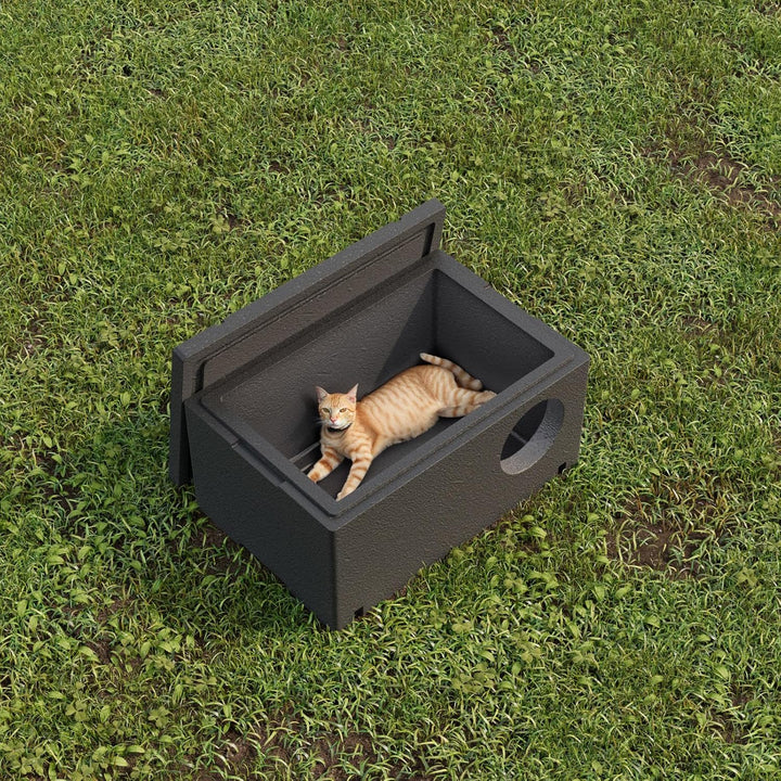 QLS Wetterfestes Katzenhaus aus Styropor – 60x40 cm isoliertes Schutzhäuschen Schwarz