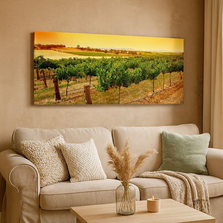 Wandbilder Dekoration Wohnzimmer Landschaft Weinberg Sonnenuntergang Bilder auf Leinwand 120x50cm Le