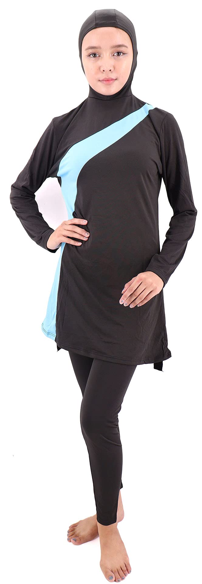 Musuly Burkini Badeanzug Mit Schleier 36 Schwarz und Himmelblau, 36 Schwarz und Himmelblau