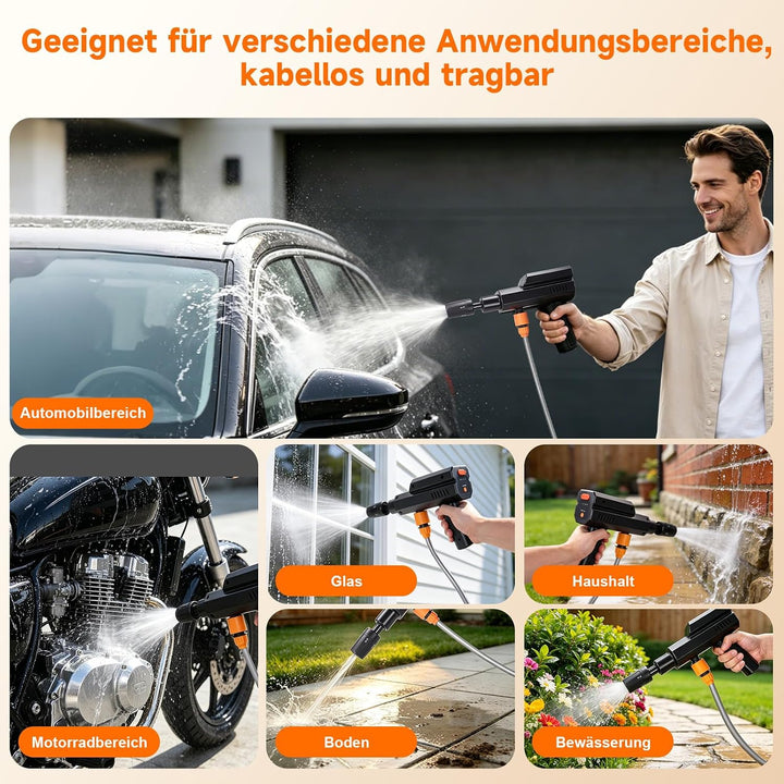 Akku Hochdruckreiniger, 12V 60Bar Mobile Akku-Hochdruckreiniger, 5-in-1-Multifunktionsdüse, Tragbare