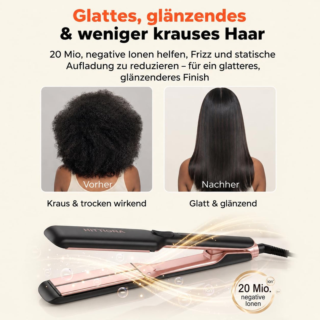 【Professionelles Keramik-Glätteisen】1.75“ Ionen-Haarglätter mit LCD-Temperaturanzeige – Individuelle