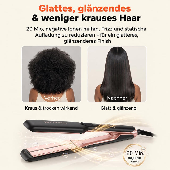 【Professionelles Keramik-Glätteisen】1.75“ Ionen-Haarglätter mit LCD-Temperaturanzeige – Individuelle