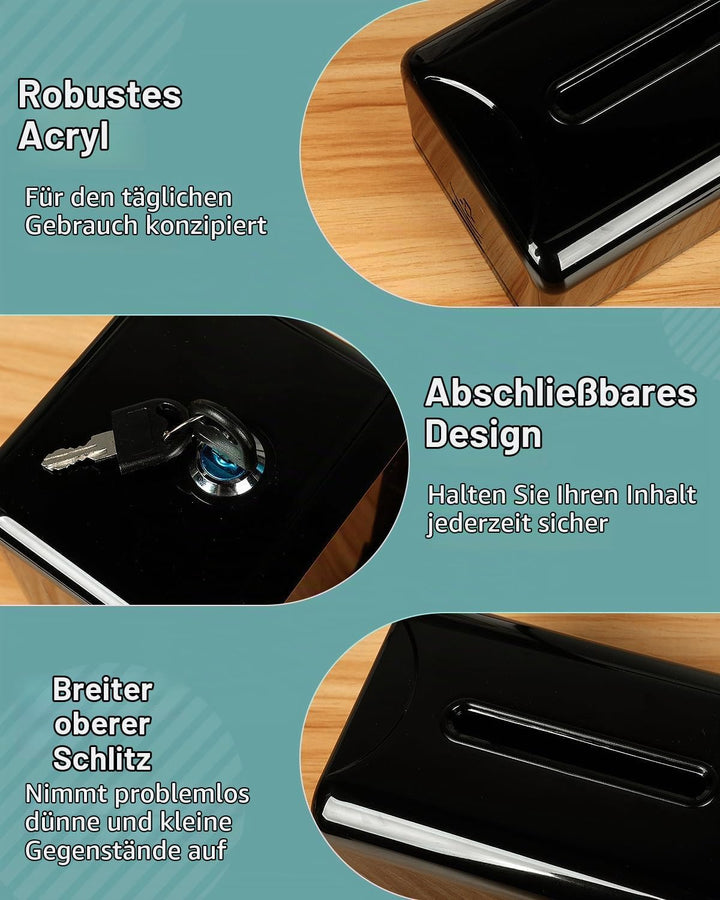 Uniclife Acryl-Spendenbox für Fundraising, schwarze Vorschlagsbox mit Schlitz und Schloss, Tischwahl