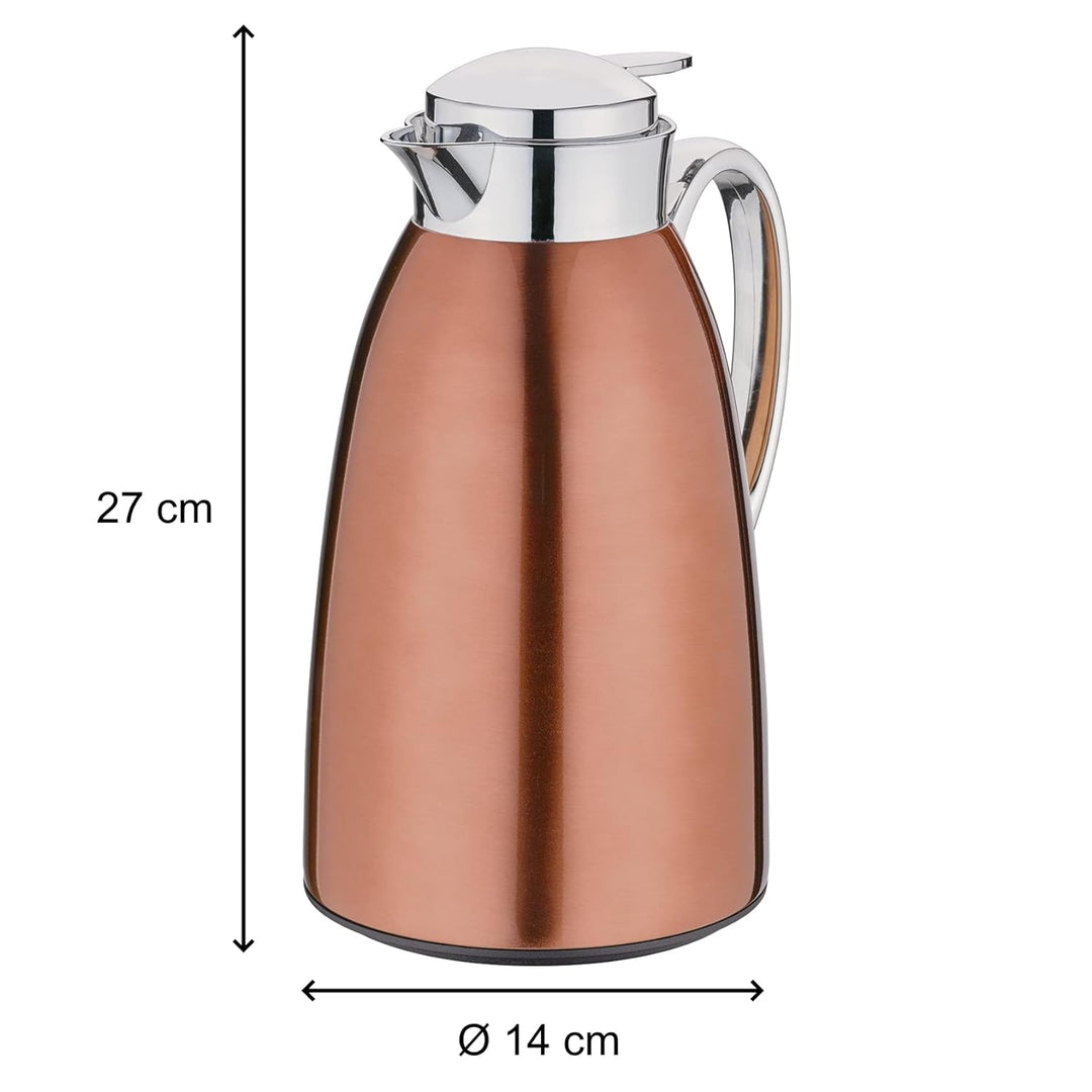 Cilio Venezia Isolierkanne mit Schraubverschluss mit praktischer Easy-Touch-Taste, Farbe: kupferrot,