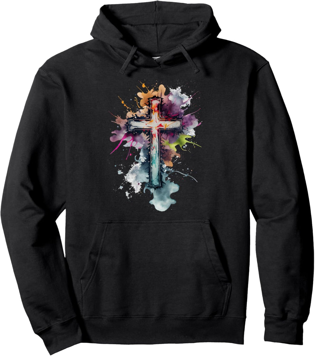 Christliches Kreuz Aquarell-Illustration Pullover Hoodie