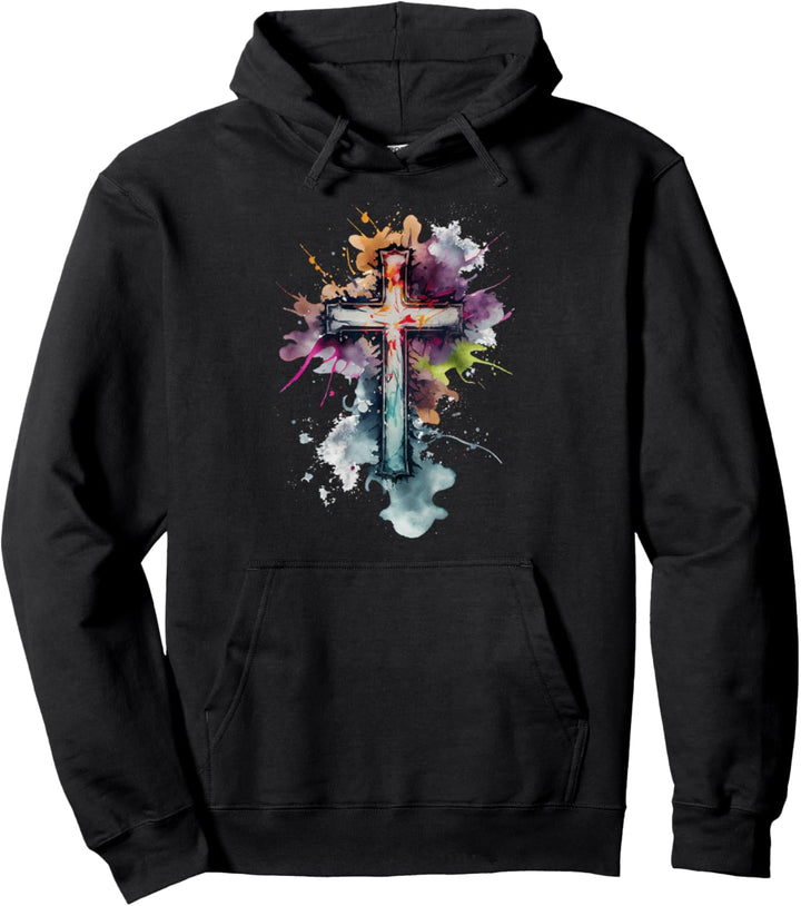 Christliches Kreuz Aquarell-Illustration Pullover Hoodie