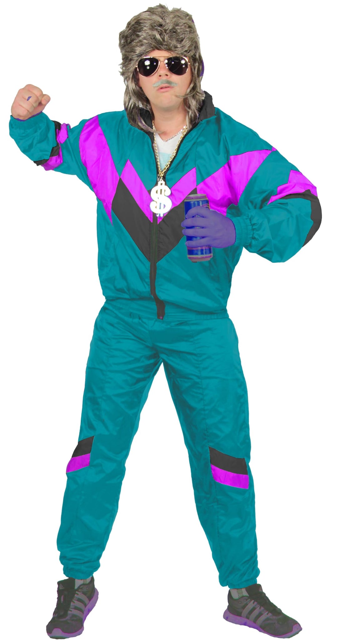 Foxxeo 80er Jahre Trainingsanzug Premium Kostüm für Herren - petrol lila schwarz XL, XL