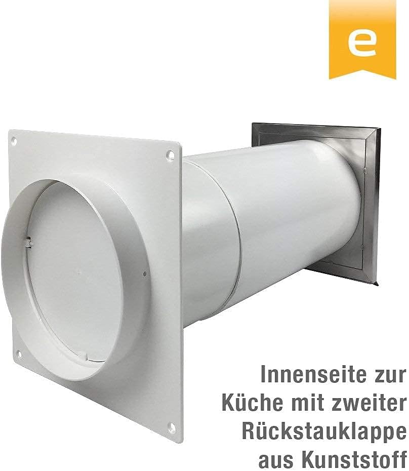 EASYTEC® Energiesparender Wandmontage Mauerkasten Ø 150 mm Edelstahl mit zwei Rückstauklappen | DN15