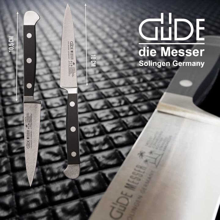 GÜDE Solingen - Spickmesser geschmiedet, 10 cm, POM schwarz, ALPHA, Office Messer, Doppelkropf, Hand