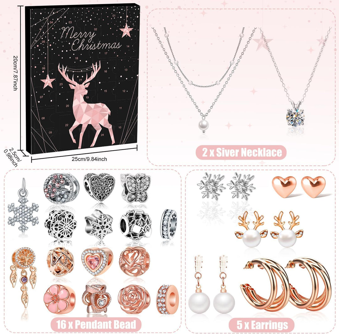 Adventskalender Schmuck 2024 Frauen Teenager Mädchen, Weihnachtskalender Schmuck mit 24 tolle Damen
