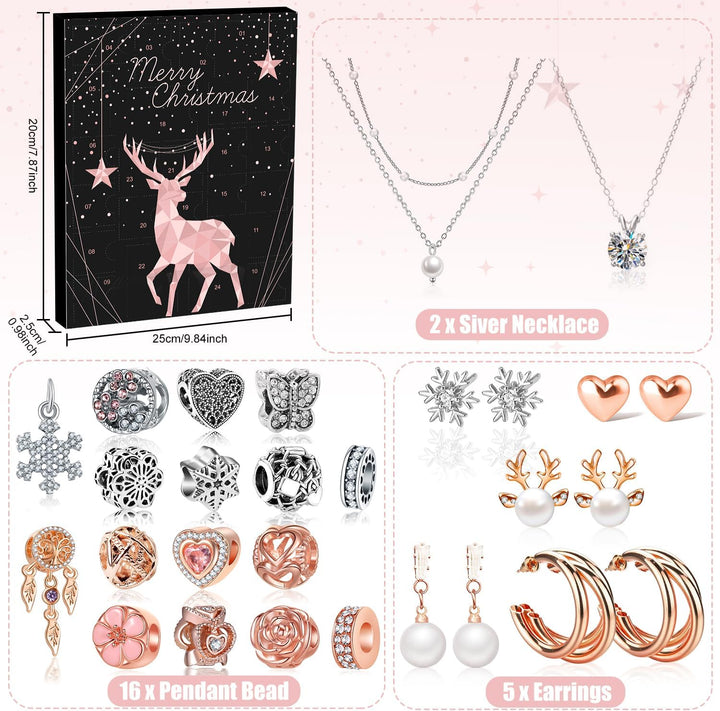 Adventskalender Schmuck 2024 Frauen Teenager Mädchen, Weihnachtskalender Schmuck mit 24 tolle Damen