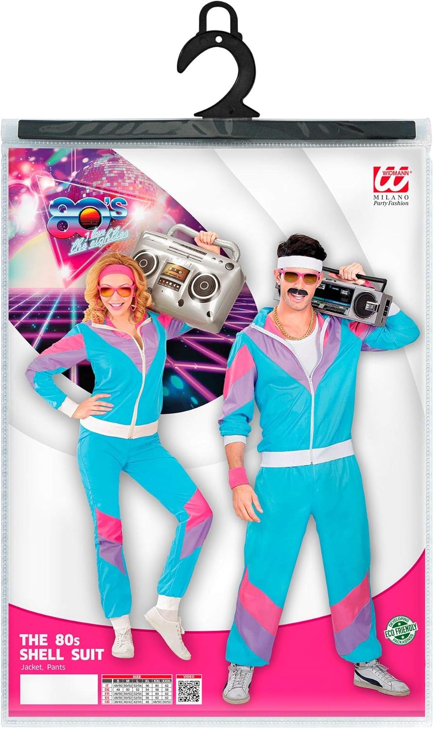 W WIDMANN MILANO Party Fashion - Kostüm Trainingsanzug, Jacke und Hose, 80er Jahre Outfit, Joggingan