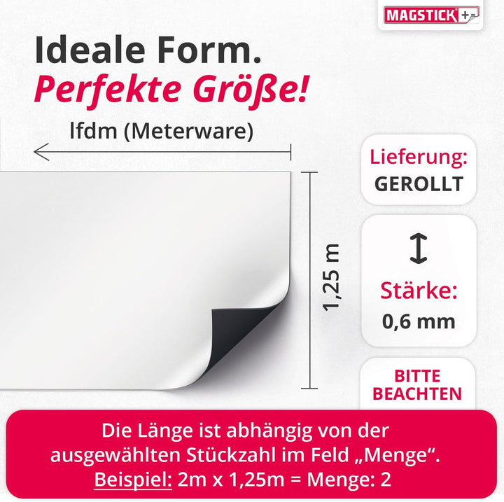 Ferrofolie Whiteboard-Folie selbstklebend I 1,25 m x 1 lfdm (Rolle) I flexibel beschreibbar abwischb