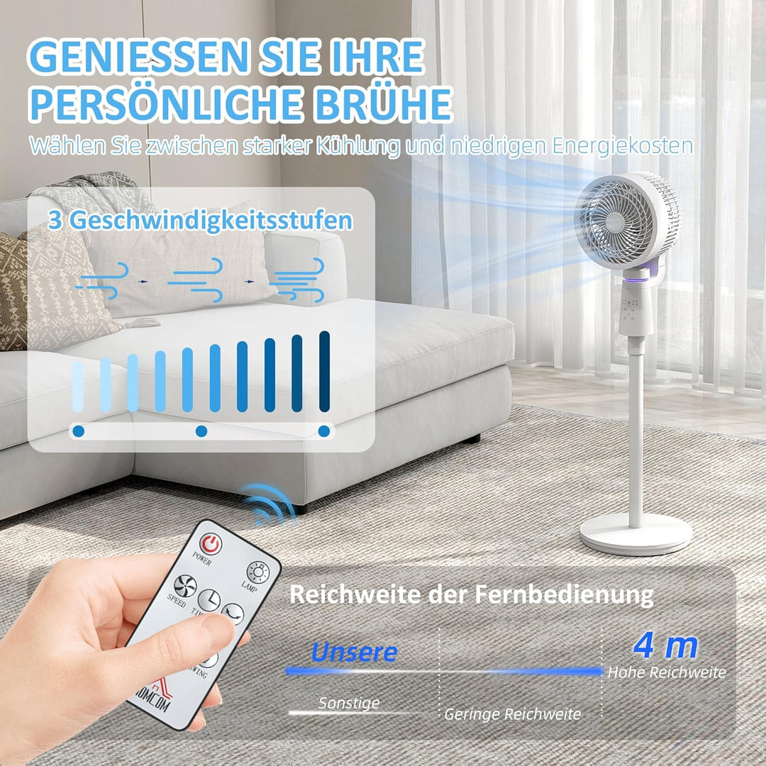 HOMCOM Standventilator Luftzirkulator Lüfter mit 3 Geschwindigkeitsstufen, Fernbedienung, Timer Vent