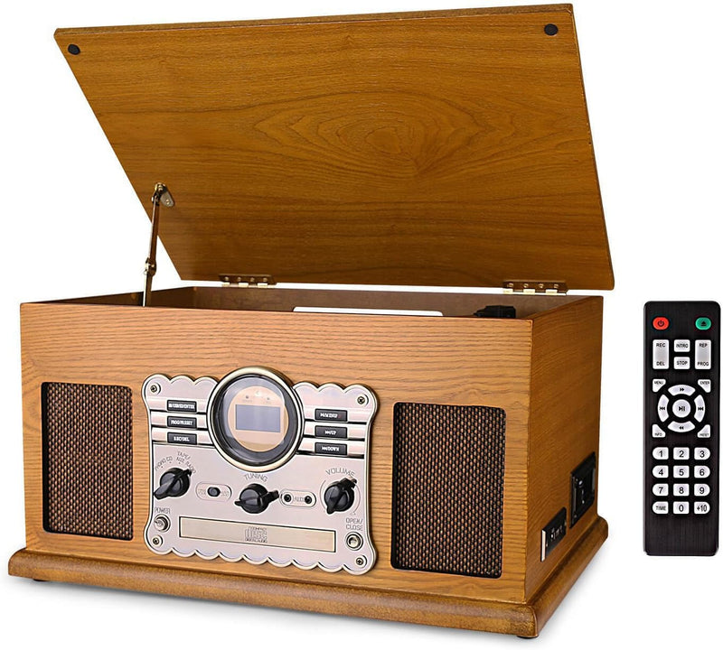 Plattenspieler 9-in-1 DAB Vinyl Turntable Vintage Holz mit Bluetooth/FM/Stereo-Lautsprecher/CD/MP3/K