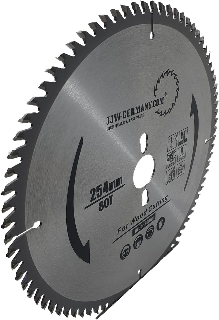 jjw-germany HM-Kreissägeblätter 254 x 30 negativer Spanwinkel für Kappsägen in Industriequalität… (2