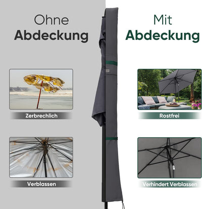 Sekey Sonnenschirm Schutzhülle mit Stab, Abdeckhauben für Ø 350cm / 200x300cm Gartenschirm mit Belüf