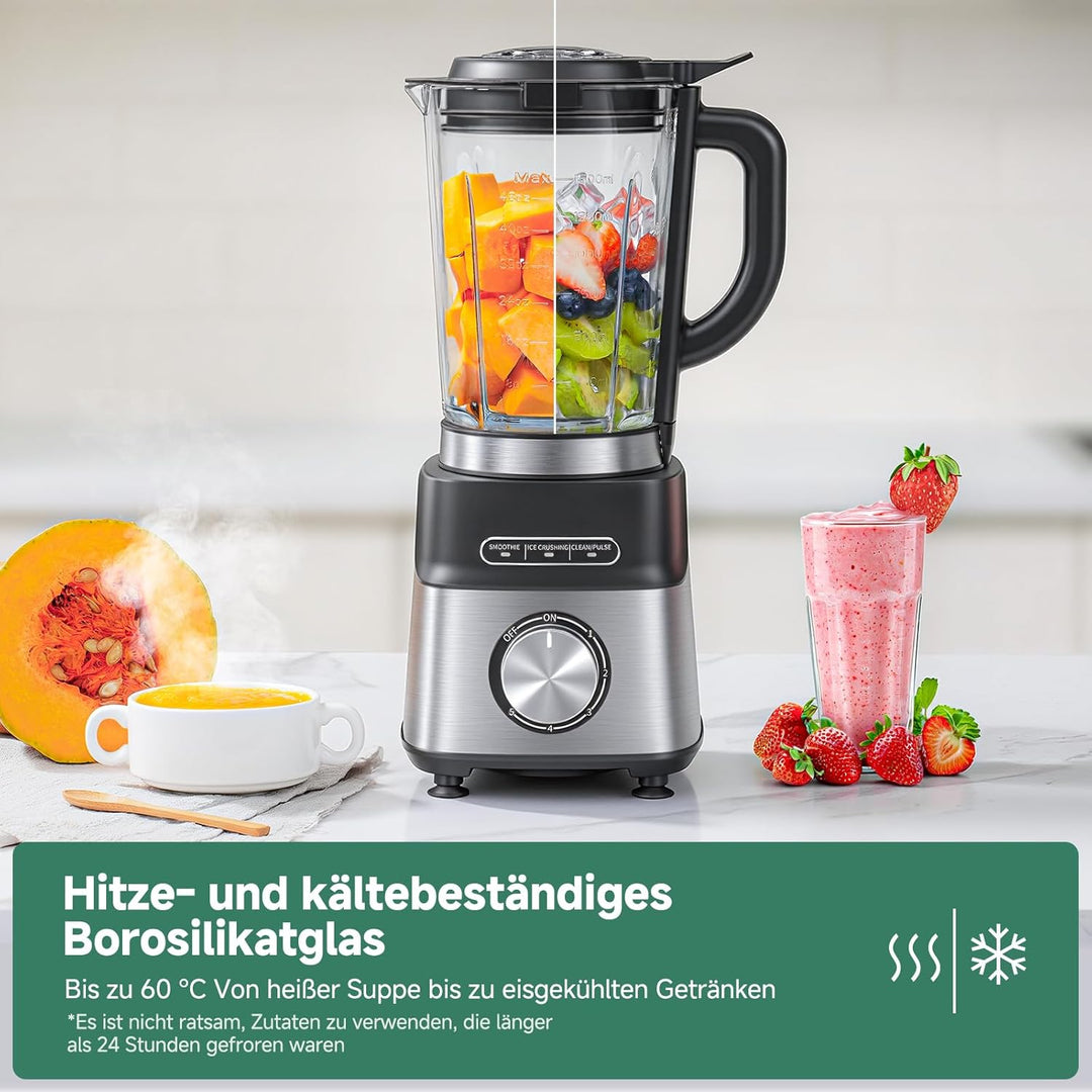 AMZCHEF Standmixer Gas Smoothie Maker mit Glasbehälter & 6-Klingen-System – Hochleistungs-Mixer 1200