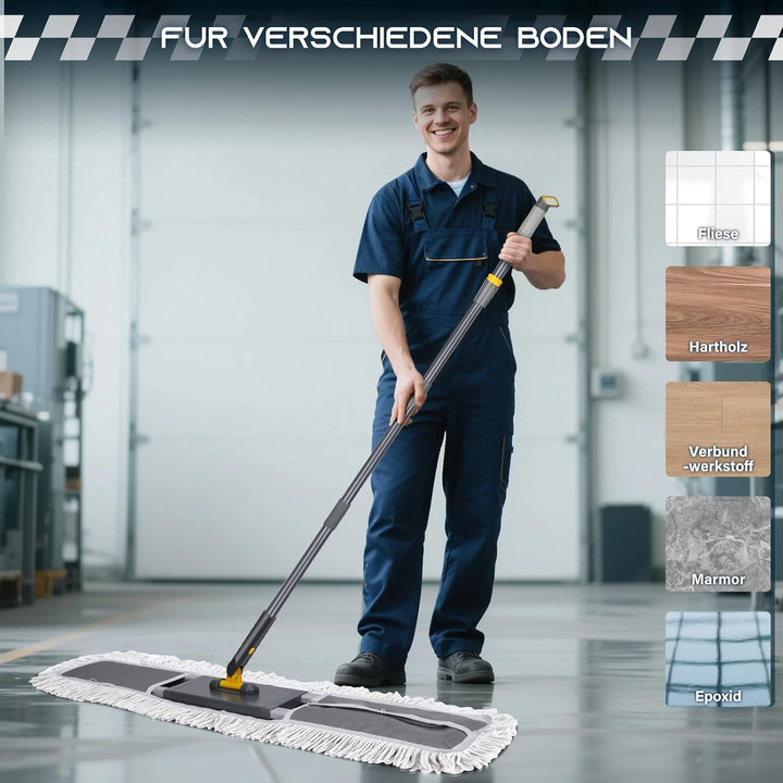 Bodenwischer, 90cm Breit Wischmopp, Professionelle Bodenwischer Set mit Mikrofaser Pads und Baumwoll