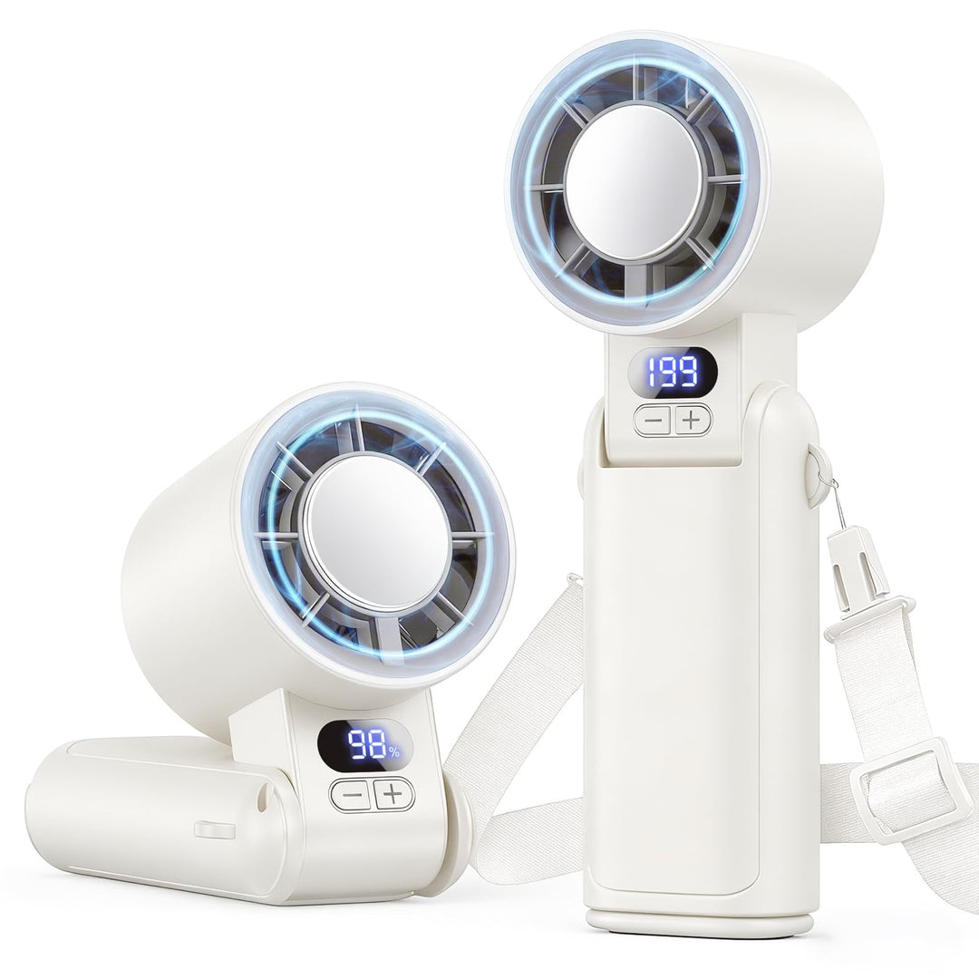 Handventilator Akku aufladbar mit LED-Display & Clip, 1-199 Stufen, 3-in-1 Ventilator für Hand, Nack