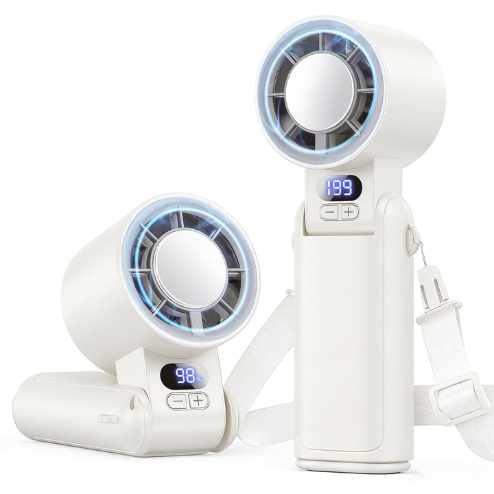 Handventilator Akku aufladbar mit LED-Display & Clip, 1-199 Stufen, 3-in-1 Ventilator für Hand, Nack