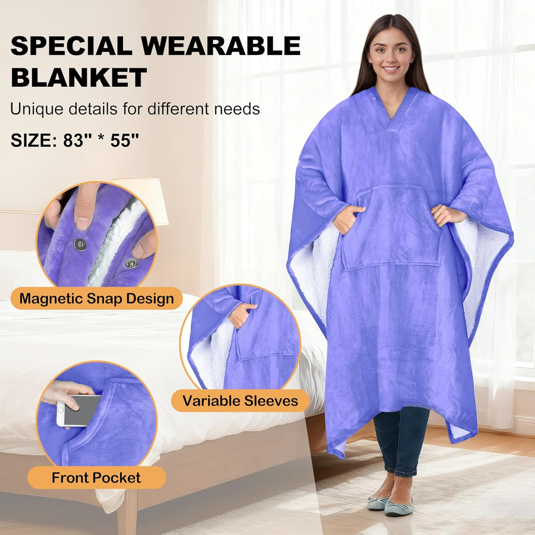 Catalonia Classy Sherpa Poncho Decke Superweiche bequeme Plüsch tragbare Fleecedecke für Erwachsene
