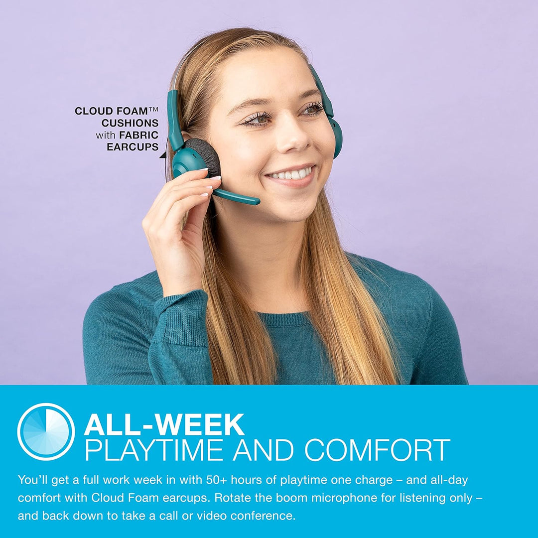 JLab Go Work Pop Wireless Headset mit Mikrofon, 50+ Std. Akku, Bluetooth On Ear PC Headset, kabellos