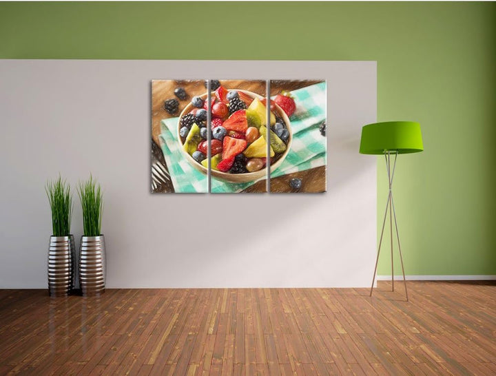 Pixxprint Gesunde Obstvielfalt / 3-Teilig/Gesamtmass 120cm Leinwandbild bespannt auf Holzrahmen/Wand