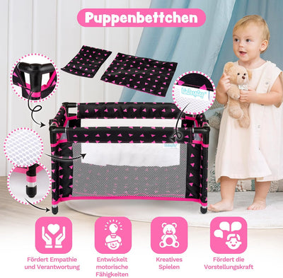 Kinderplay Puppenbett | Puppen Bett Spielzeug - Puppenreisebett für Baby Born | Baby Annabell Puppen