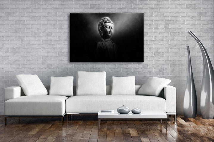 deyoli Dark Buddha Statur Format: 80x60 Effekt: Schwarz/Weiss als Leinwand, Motiv fertig gerahmt auf