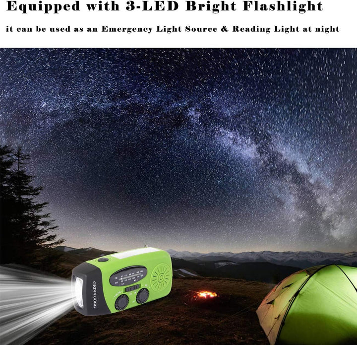 Kurbelradio mit Solar, Notfallradio SOS-Alarm 2000mAh Power Bank wiederaufladbar AM/FM Wetterradio,