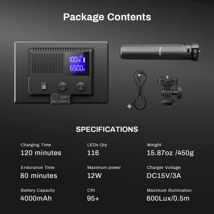 RALENO LED Kamera Video Licht, Eingebauter Wiederaufladbare Batterien 3200K-5600K Dimmbarer Zweifarb