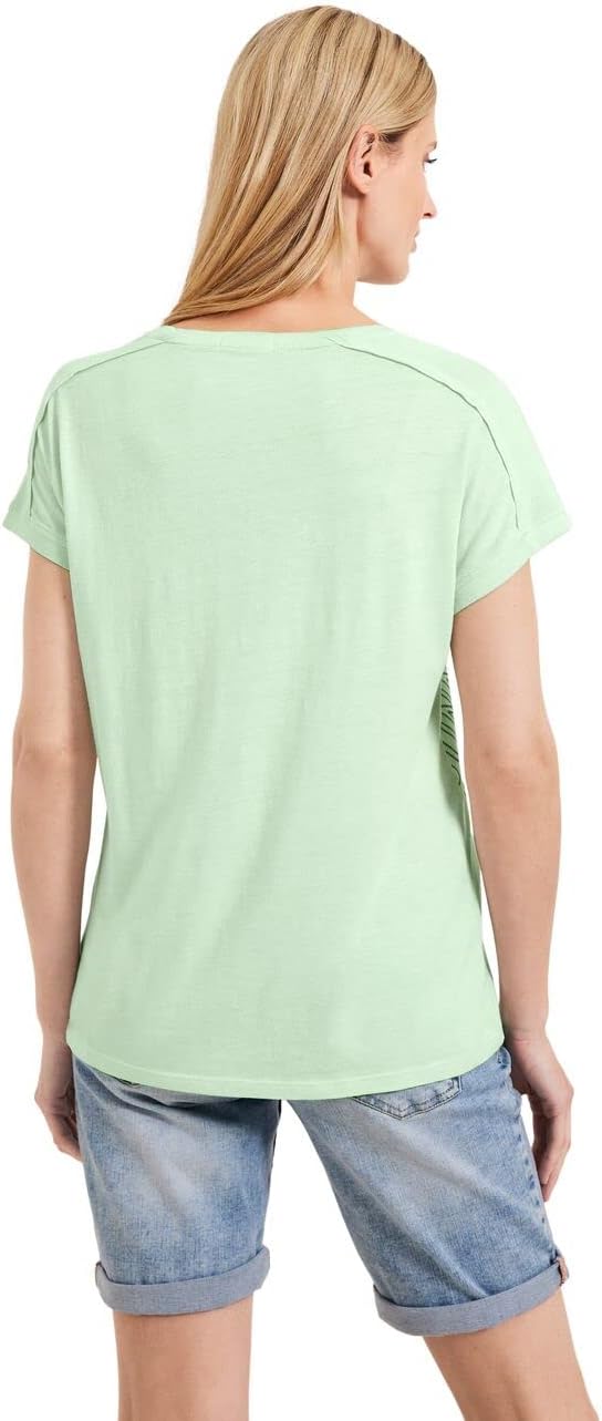Cecil Damen Kurzarmshirt Bedruckt, XL Fresh Salvia Green